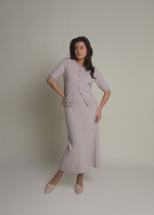 Short Sleeve Crew Neck Cashmere Cardigan - Fiora Muse