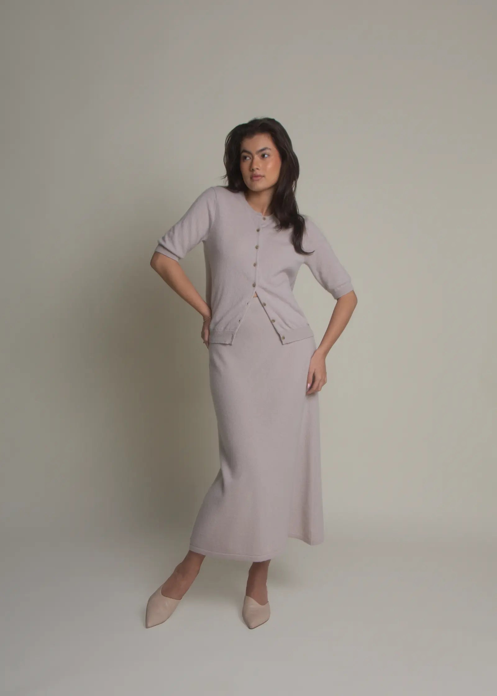 Short Sleeve Crew Neck Cashmere Cardigan CAMPAIGN PRICE