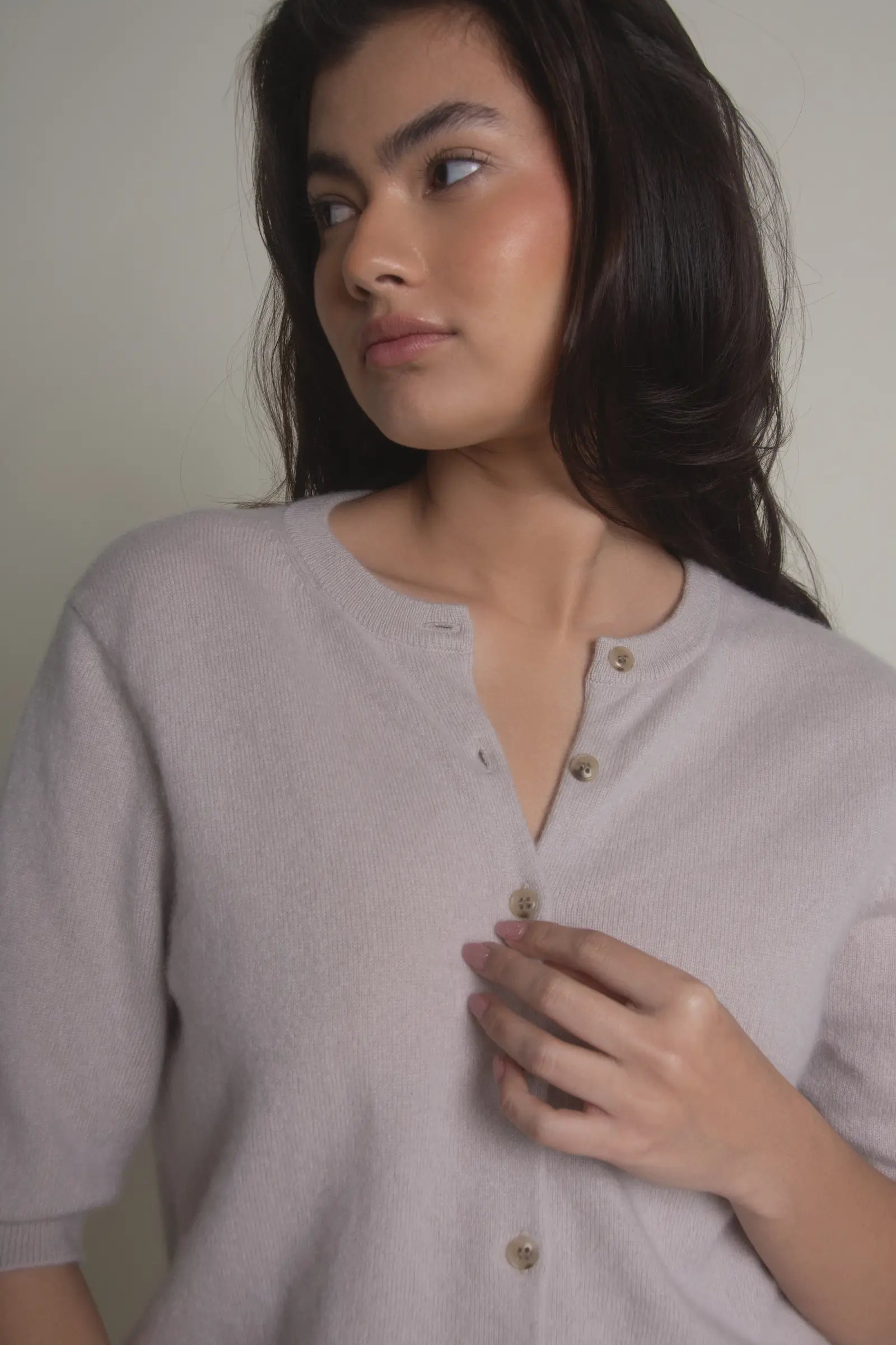 Short Sleeve Crew Neck Cashmere Cardigan CAMPAIGN PRICE