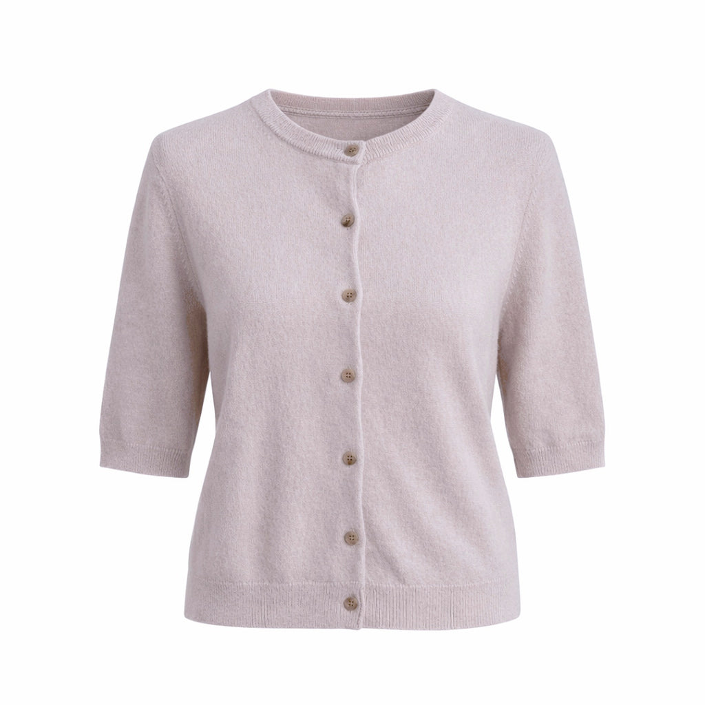 Short Sleeve Crew Neck Cashmere Cardigan