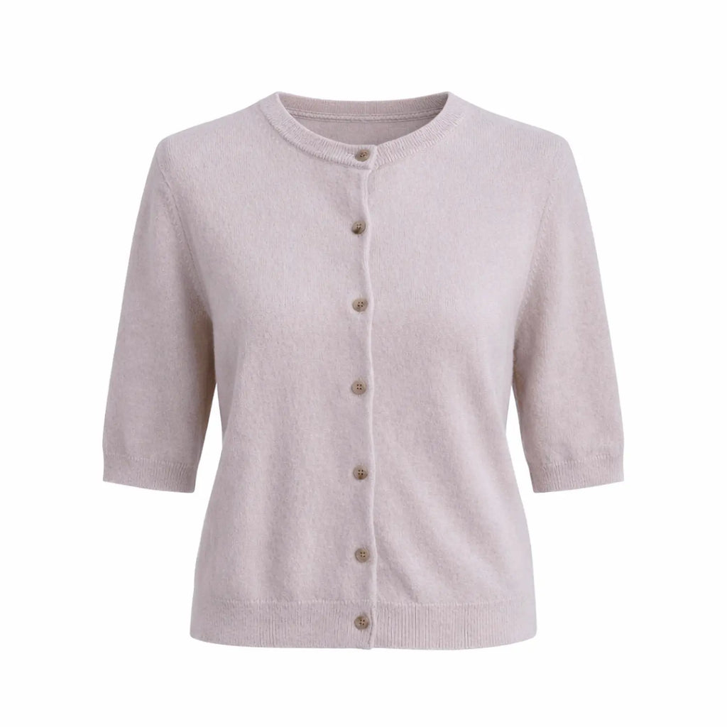 Short Sleeve Crew Neck Cashmere Cardigan CAMPAIGN PRICE