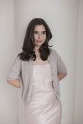 short sleeve crew neck cashmere cardigan 
beige women by Fiora Muse