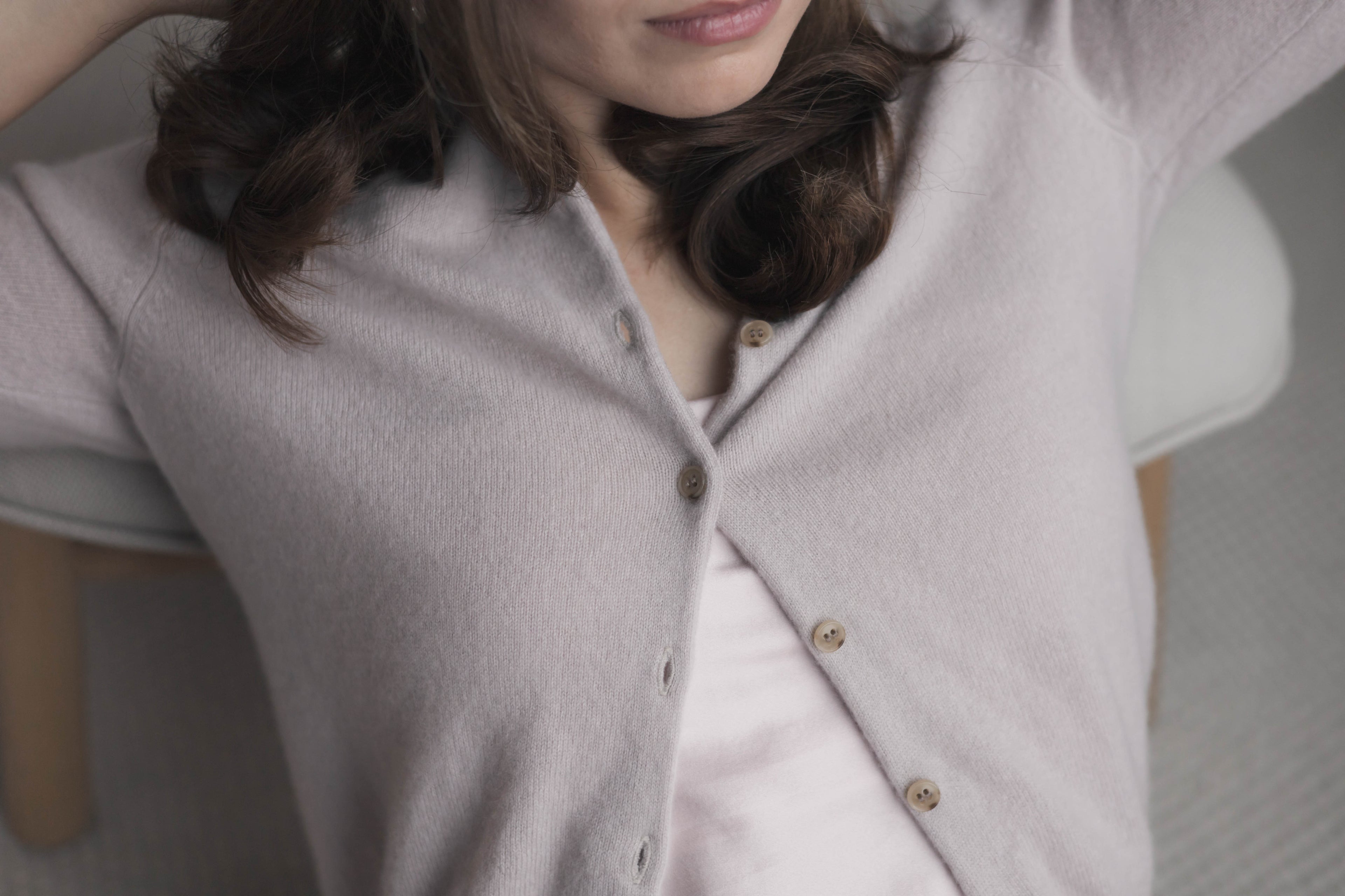 short sleeve crew neck cashmere cardigan  women beige Fiora Muse