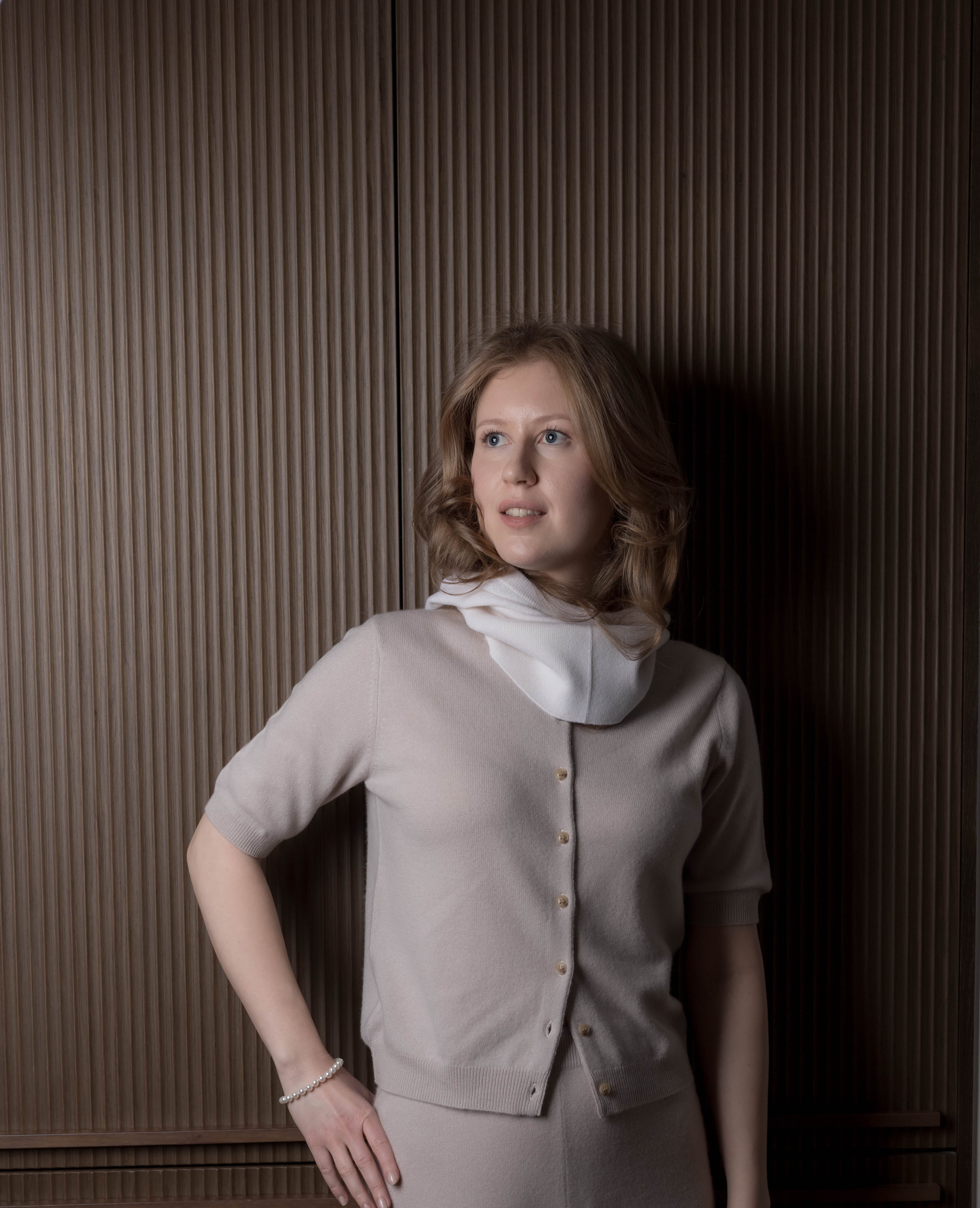 Cashmere Cardigan — Short Sleeve Crew Neck | Fiora Muse