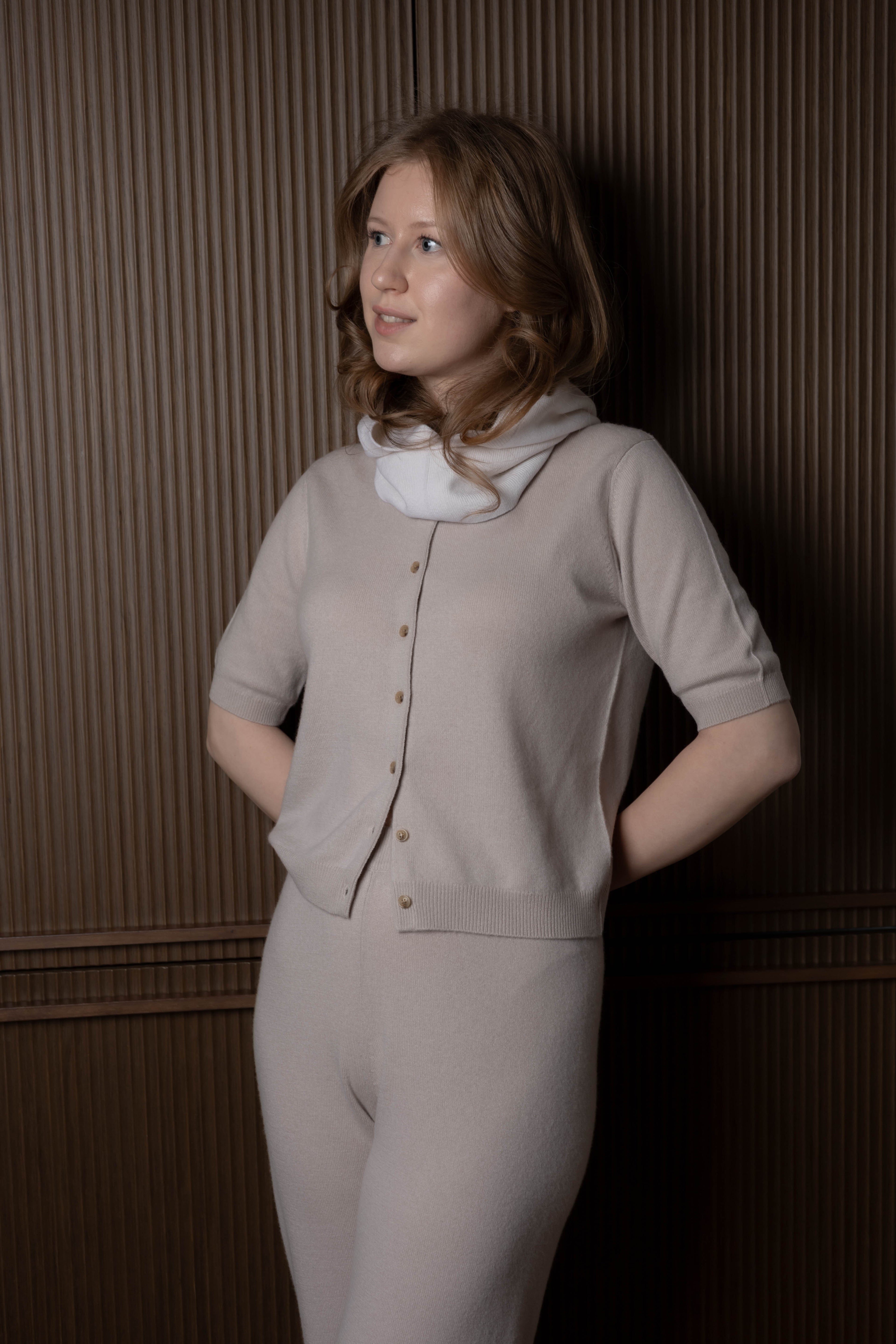 Short Sleeve Crew Neck Cashmere Cardigan