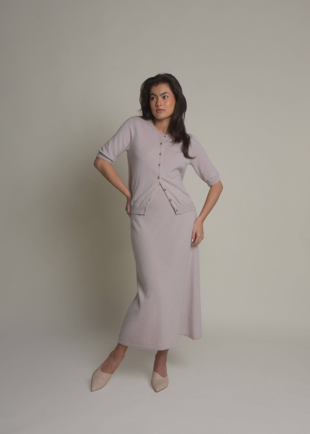 Short Sleeve Crew Neck Cashmere Cardigan - Fiora Muse