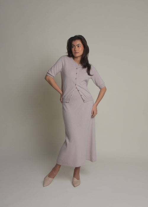 Short Sleeve Crew Neck Cashmere Cardigan - Fiora Muse